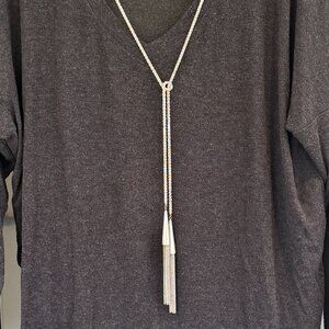 Kendra Scott KS Phara Tassel Convertible Necklace Lariat Rope Matte Silver Tone